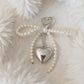 Pearl Beaded Bow Keychain with Silver Heart Charm and Heart Clip