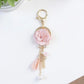 Pink Flower Tassel Keychain with Pearl Accent and Gold Metal Details