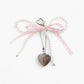 Ribbon Pearl Bow Keychain with Silver Heart Charm and Gingham Accent