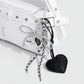 Heart Charm Keychain with Silver Chain Details and Bow Accent