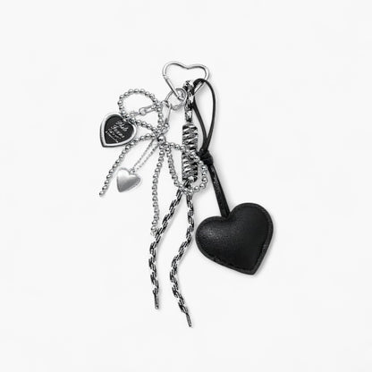 Heart Charm Keychain with Silver Chain Details and Bow Accent