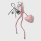 Heart Charm Keychain with Silver Chain Details and Bow Accent