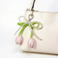 Pearl Bow Keychain with Satin Tulip Charms and Ribbon Accent