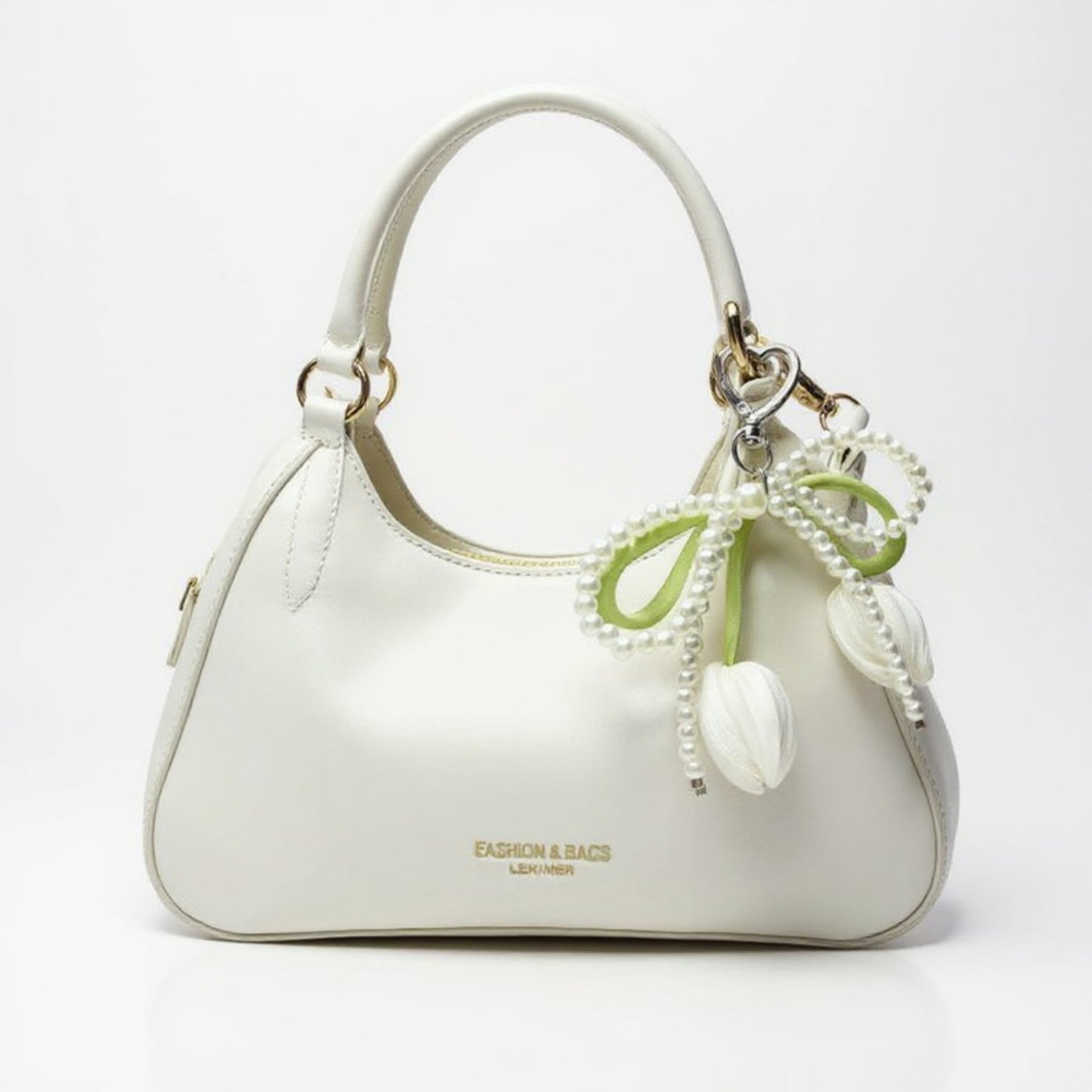 Pearl Bow Keychain with Satin Tulip Charms and Ribbon Accent