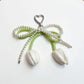 Pearl Bow Keychain with Satin Tulip Charms and Ribbon Accent