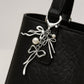 Silver Bow Keychain with Pearl Charms and Heart Clasp Accent
