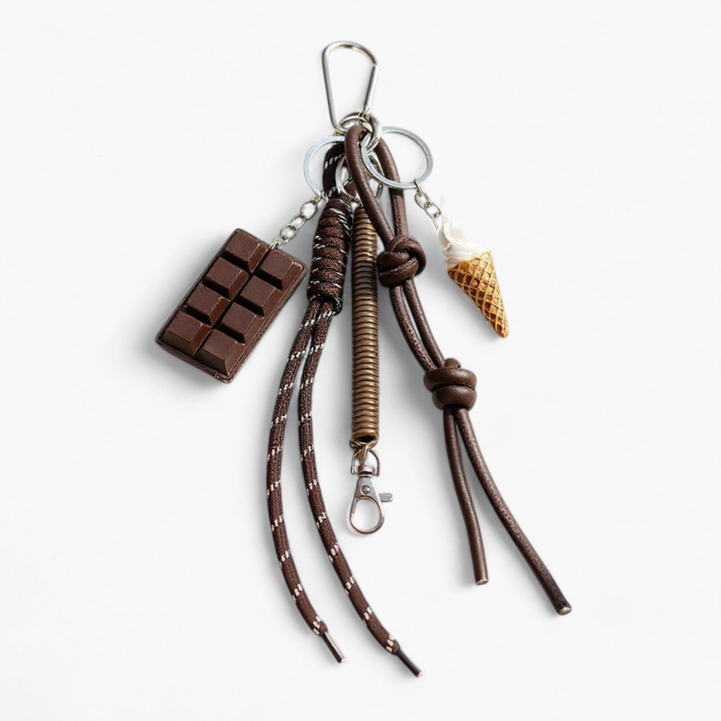Chocolate and Ice Cream Charm Keychain with Faux Leather Straps and Metal Details