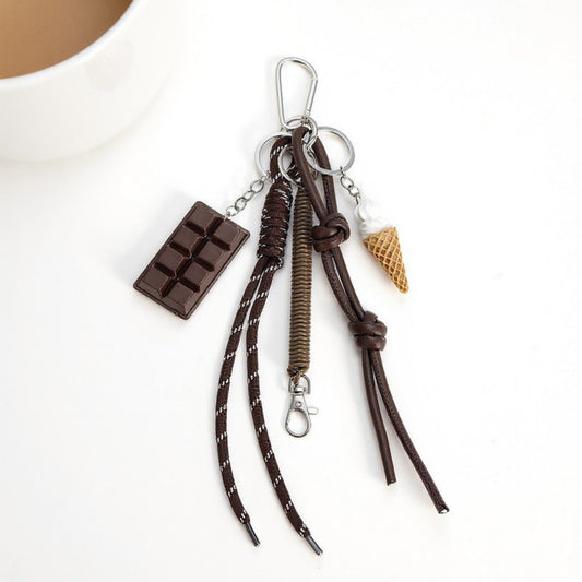 Chocolate and Ice Cream Charm Keychain with Faux Leather Straps and Metal Details
