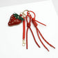 Strawberry Charm Keychain with Faux Leather Straps and Gold-Tone Details