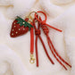Strawberry Charm Keychain with Faux Leather Straps and Gold-Tone Details