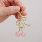 Gold Bow Keychain with Pink Cherry Charms and Heart Clasp