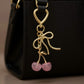 Gold Bow Keychain with Pink Cherry Charms and Heart Clasp
