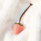 Realistic Strawberry Charm Keychain with Faux Leather Strap
