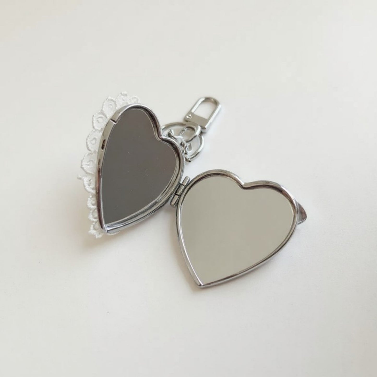 Lace Heart Charm Keychain with Pearl Bow Accent