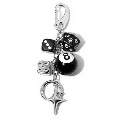 Dice and 8-Ball Charm Keychain with Star Pendant