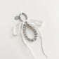 Silver Bead Charm Keychain with Velvet Ribbon Bow
