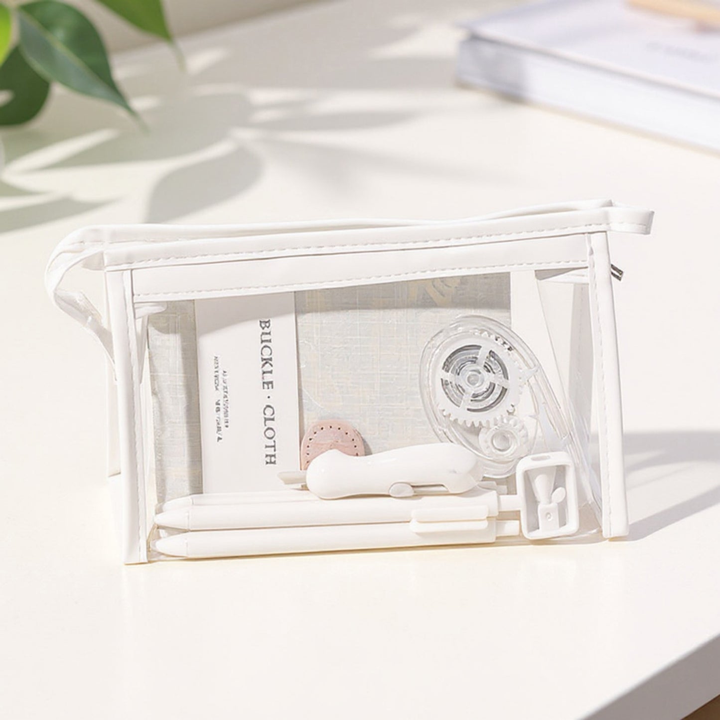 Clear PVC Cosmetic Pouch with Zipper Closure and Structured Base 7.9x3x4.7 in