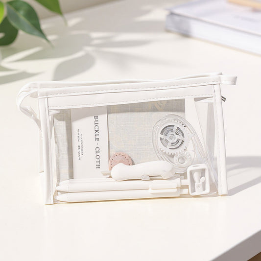 Clear PVC Cosmetic Pouch with Zipper Closure and Structured Base 7.9x3x4.7 in