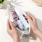 Clear PVC Cosmetic Pouch with Zipper Closure and Structured Base 7.9x3x4.7 in