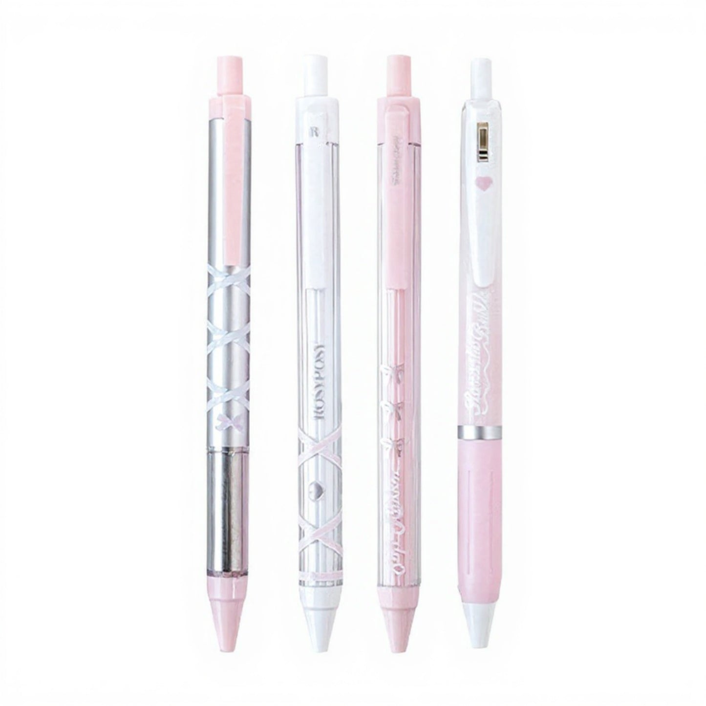 Set of 4 Retractable Ballpoint Pens with Light Blue Decorative Barrel Designs