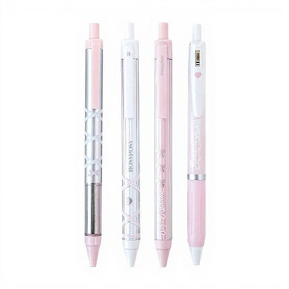 Set of 4 Retractable Ballpoint Pens with Light Blue Decorative Barrel Designs
