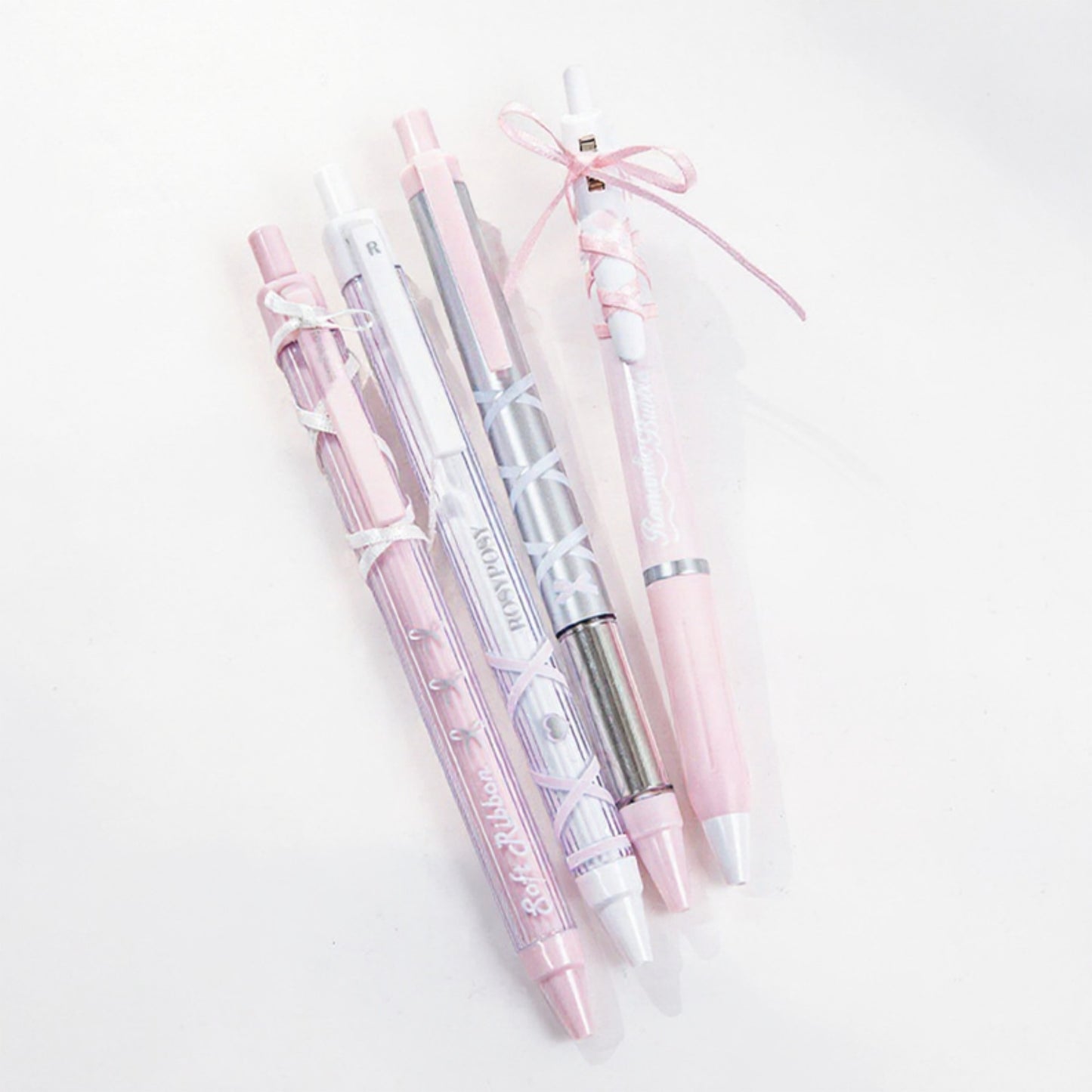 Set of 4 Retractable Ballpoint Pens with Light Blue Decorative Barrel Designs