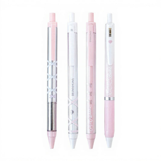 Set of 4 Retractable Ballpoint Pens with Light Blue Decorative Barrel Designs