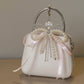 Pearl and Ribbon Bow Angel Keychain Charm with Crystal Details