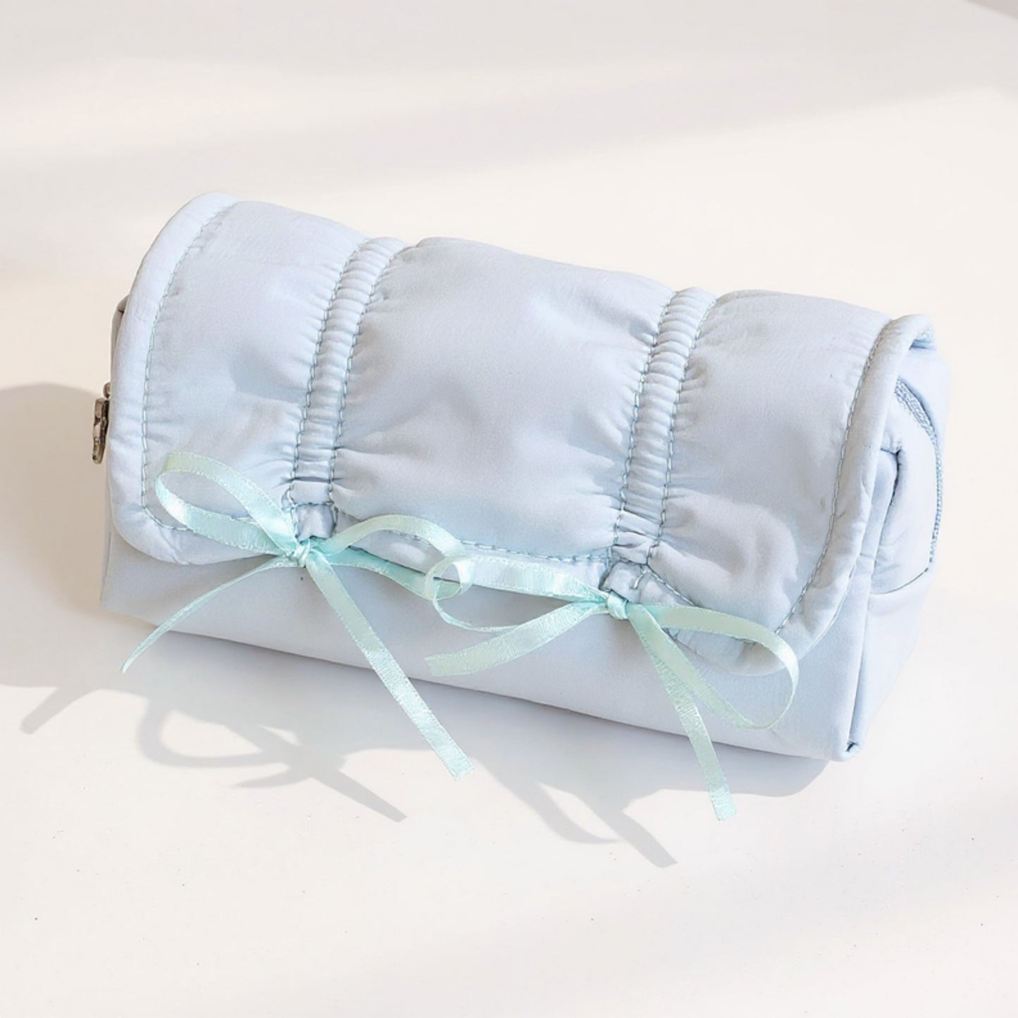 Quilted Satin Ribbon Pencil Case with Zipper Closure and Large Storage Capacity 7.9x4.3x2.7 in