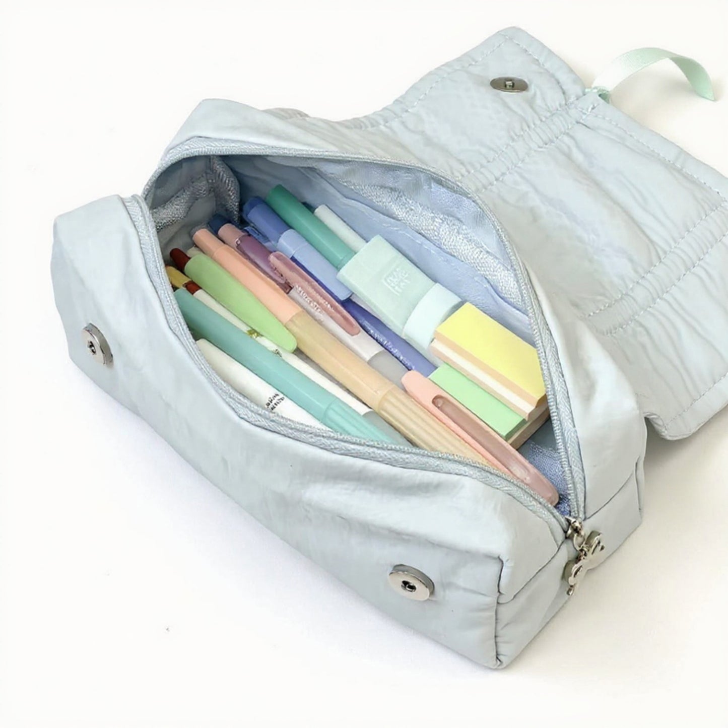 Quilted Satin Ribbon Pencil Case with Zipper Closure and Large Storage Capacity 7.9x4.3x2.7 in