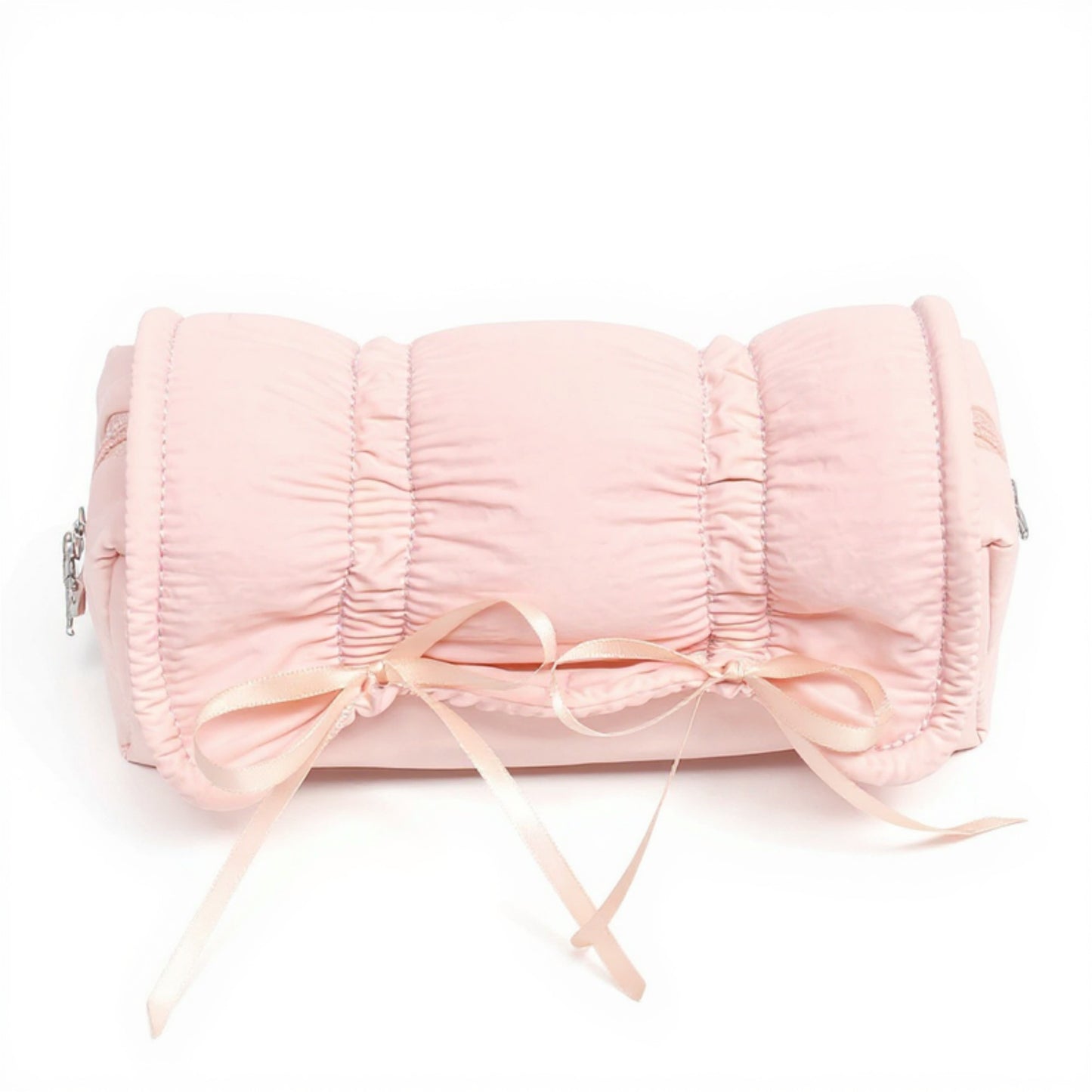 Quilted Satin Ribbon Pencil Case with Zipper Closure and Large Storage Capacity 7.9x4.3x2.7 in