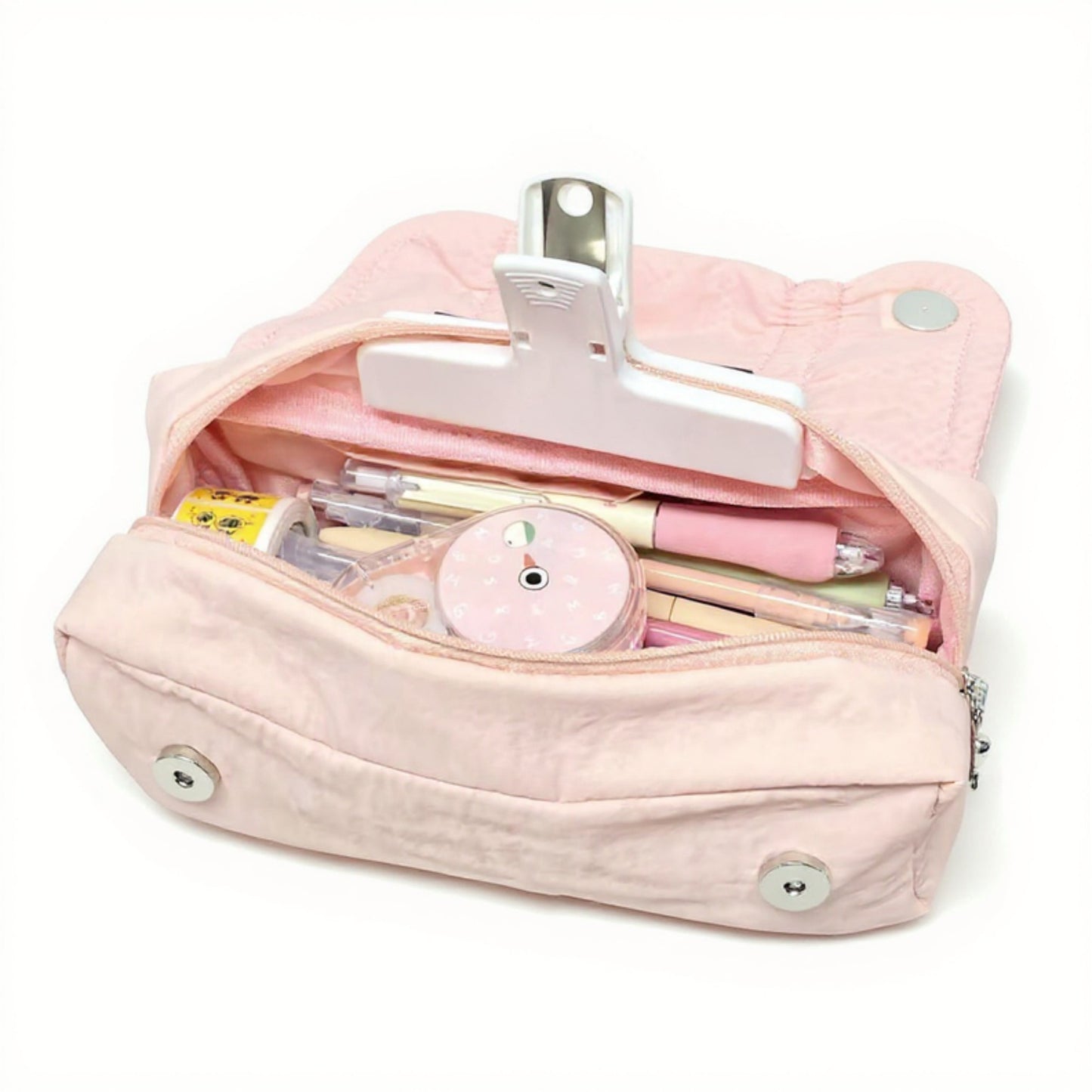 Quilted Satin Ribbon Pencil Case with Zipper Closure and Large Storage Capacity 7.9x4.3x2.7 in