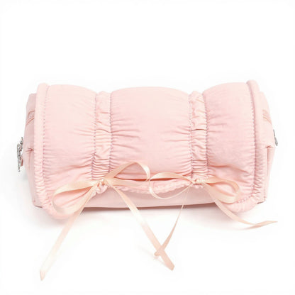 Quilted Satin Ribbon Pencil Case with Zipper Closure and Large Storage Capacity 7.9x4.3x2.7 in