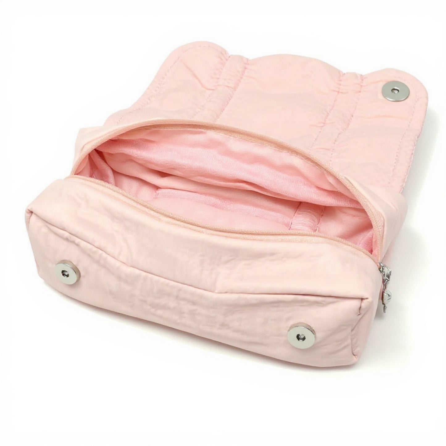 Quilted Satin Ribbon Pencil Case with Zipper Closure and Large Storage Capacity 7.9x4.3x2.7 in