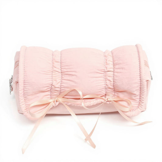 Quilted Satin Ribbon Pencil Case with Zipper Closure and Large Storage Capacity 7.9x4.3x2.7 in