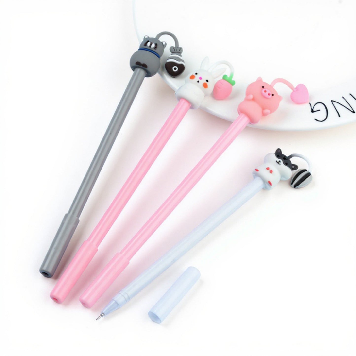 Set of 4 Cute Animal Gel Ink Pens with Adorable 3D Character Toppers