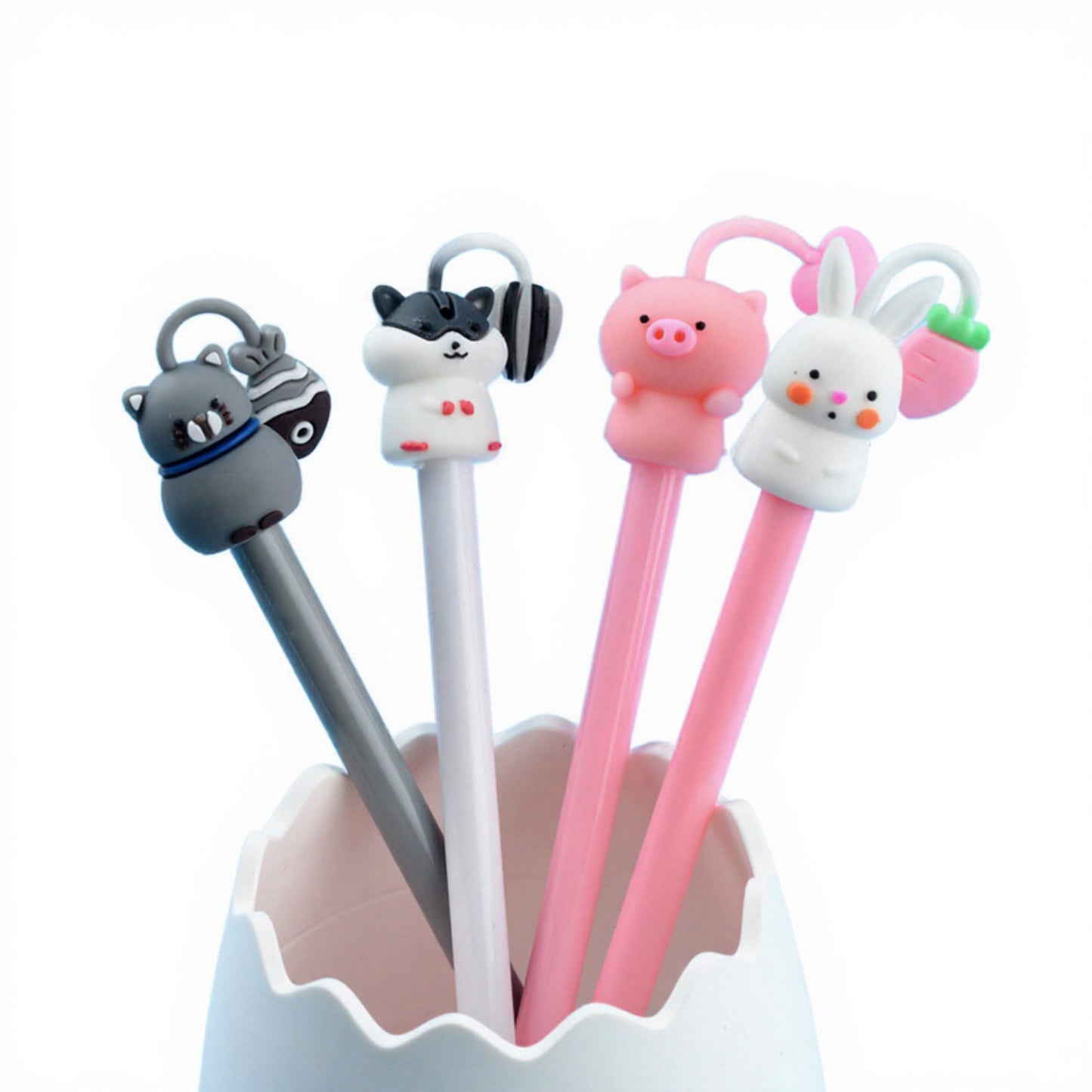 Set of 4 Cute Animal Gel Ink Pens with Adorable 3D Character Toppers