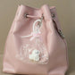 Clear Bow Bag Charm with White Puppy Figurine and Keychain Clip