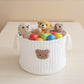 Soft Fabric Storage Basket with Embroidered Teddy Bear Design and Side Handles