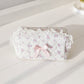 Quilted Floral Lace Makeup Bag with Bow Accent and Gingham Lining 7.3x4x3 in