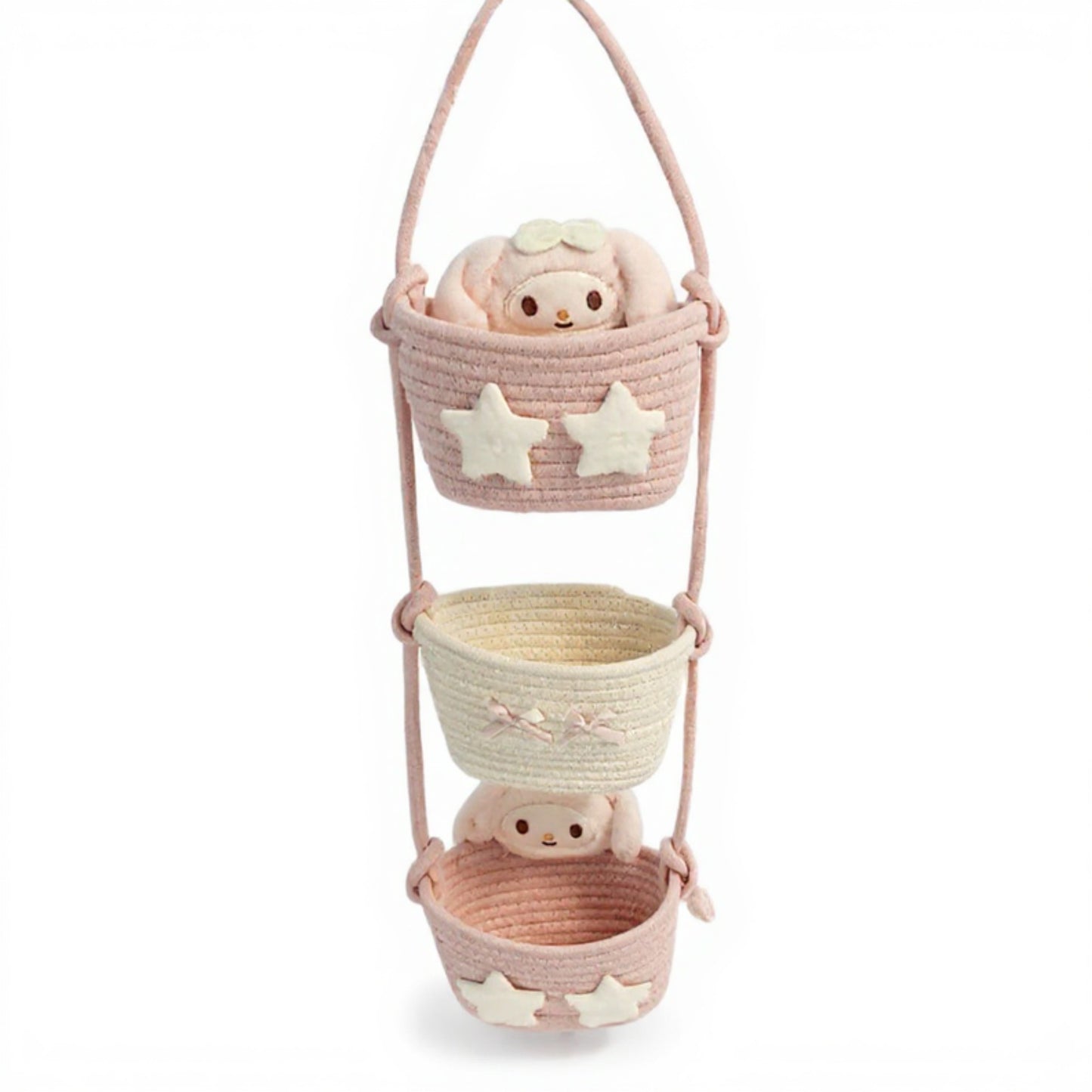 3-Tier Hanging Rope Basket Organizer with Star Accents