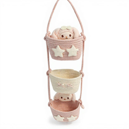 3-Tier Hanging Rope Basket Organizer with Star Accents
