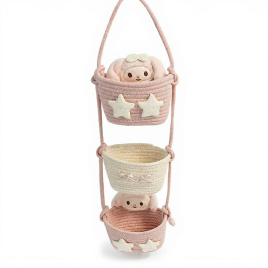 3-Tier Hanging Rope Basket Organizer with Star Accents