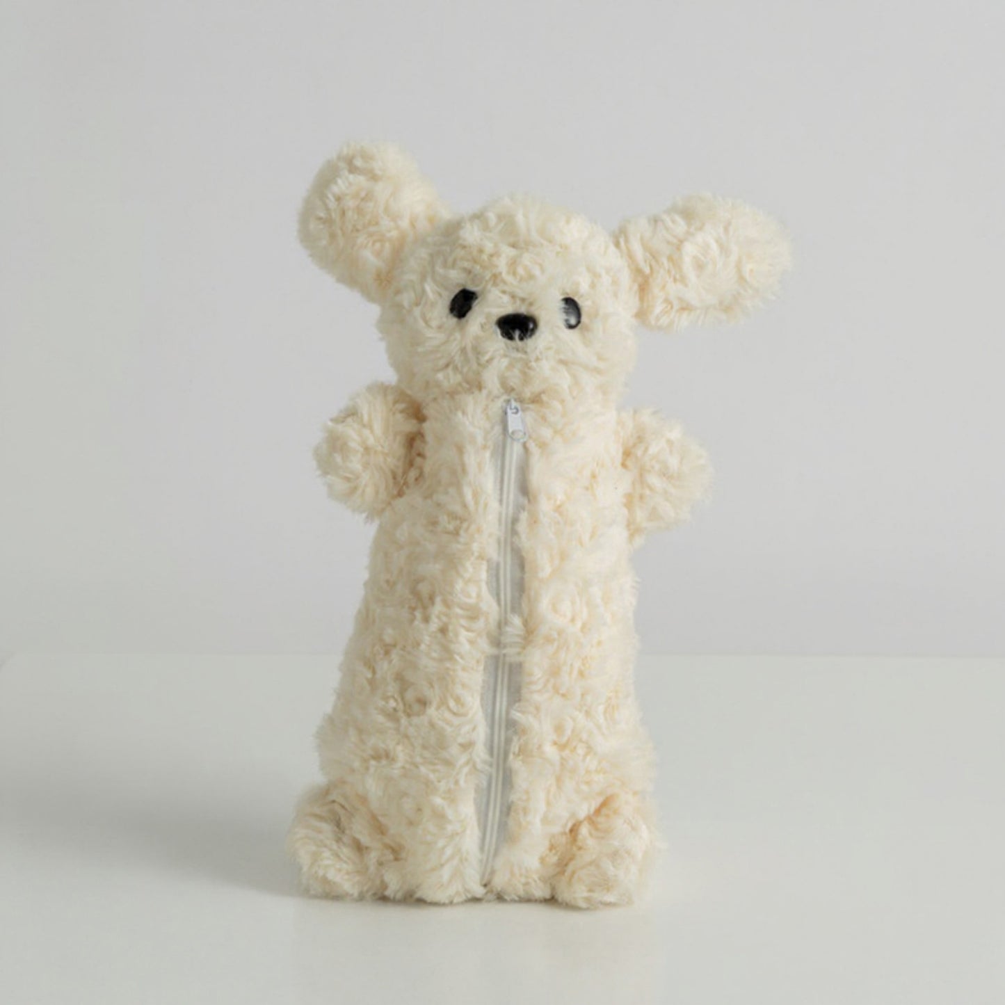 Plush Puppy Pencil Case with Soft Faux Fur Texture and Zipper Storage Pouch 10.5x6 in