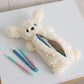 Plush Puppy Pencil Case with Soft Faux Fur Texture and Zipper Storage Pouch 10.5x6 in
