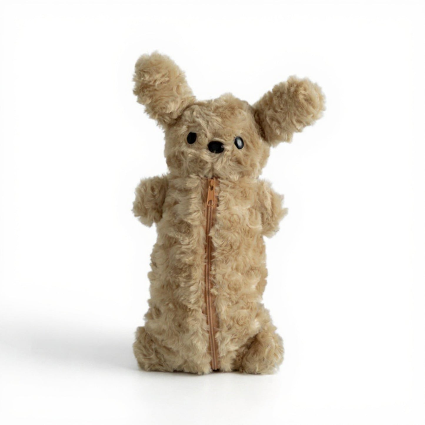 Plush Puppy Pencil Case with Soft Faux Fur Texture and Zipper Storage Pouch 10.5x6 in