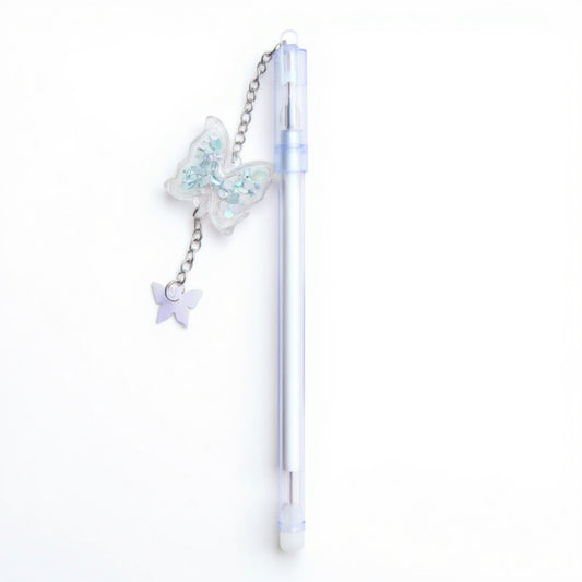 10-Piece Butterfly Charm Gel Pen Set with Glitter Pendant and Chain Detail