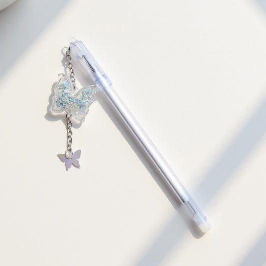 10-Piece Butterfly Charm Gel Pen Set with Glitter Pendant and Chain Detail