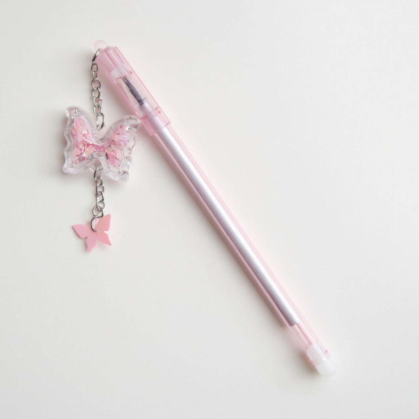 10-Piece Butterfly Charm Gel Pen Set with Glitter Pendant and Chain Detail