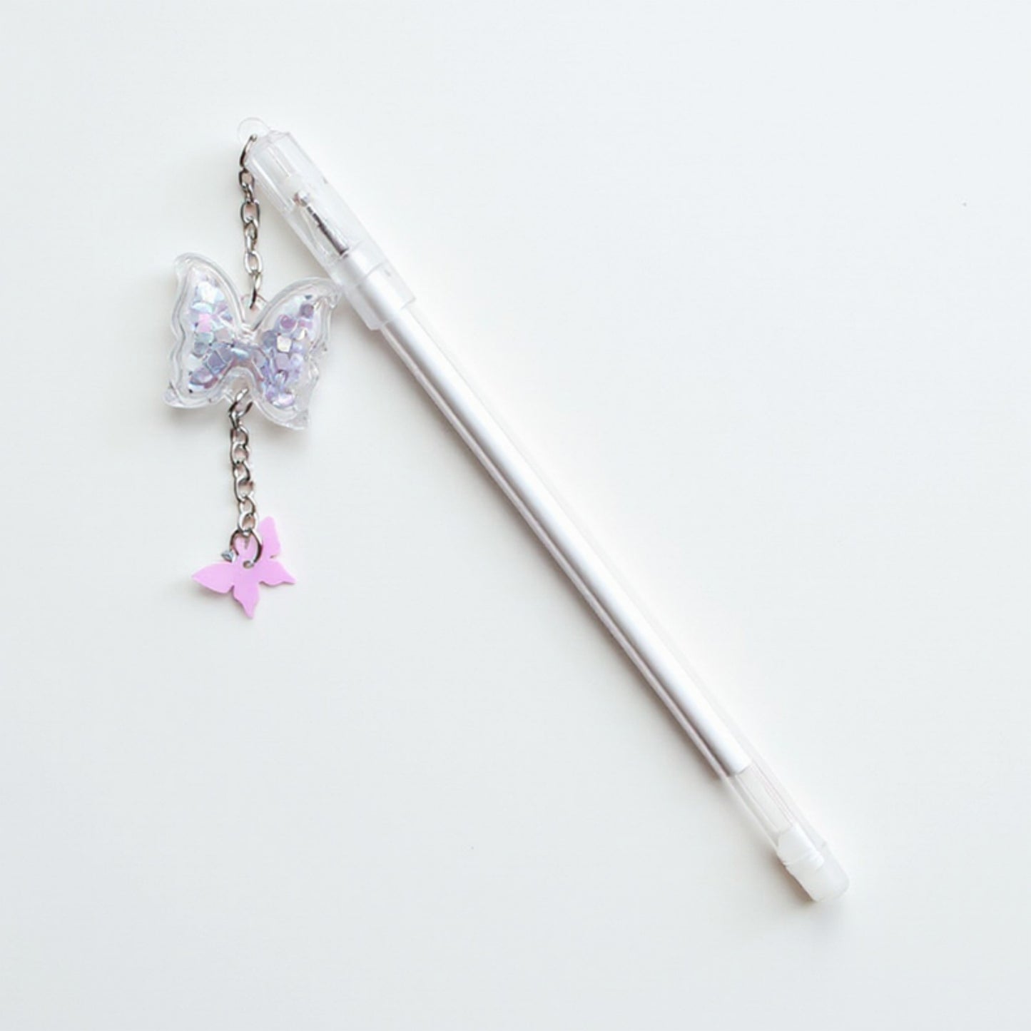 10-Piece Butterfly Charm Gel Pen Set with Glitter Pendant and Chain Detail